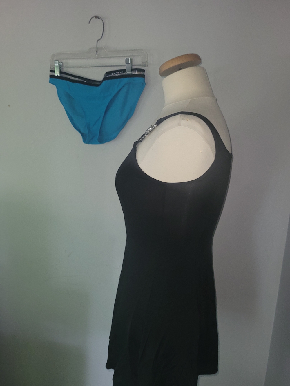 Black Swimdress with Teal Bikini Bottoms